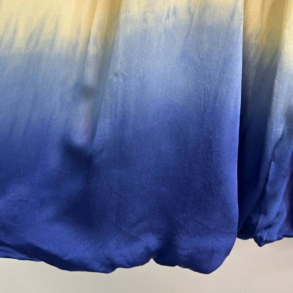 Kenar 100% Silk Ombré Bubble Skirt Size 10 Pink Ivory Blue Lined Midi Boho Party